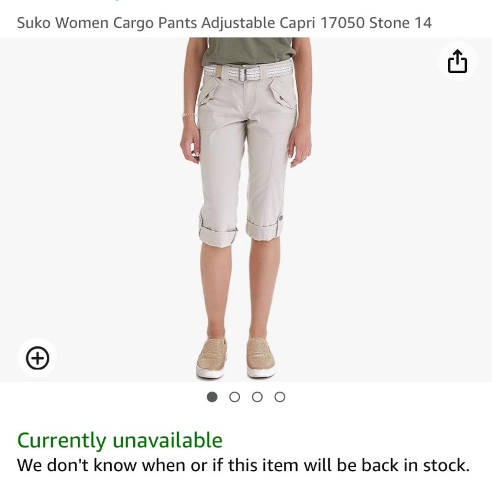 Suko Women Cargo Pants Adjustable Capri 17050 Stone 14